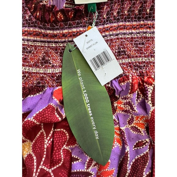 New Farm Rio Smocked Sweet Floral Lilac Long Sleeve Boho Gypsy Minidress Size L - Picture 12 of 12